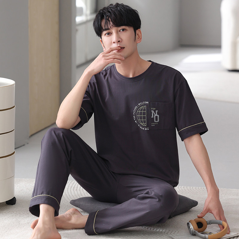 夏季男士睡衣纯棉宽松大码家居服