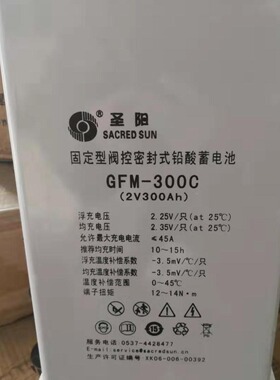 圣阳 蓄电池 2V300AH 铅酸免维护 GFM-300C 通信基站 直流屏 应急
