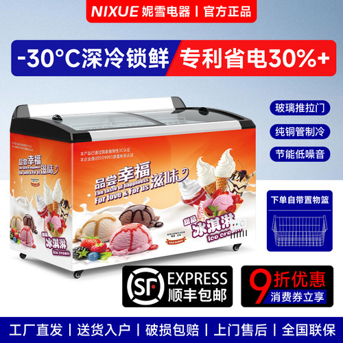 玻璃门雪糕柜冷冻冷藏卧式冰柜