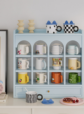 livingplus北欧多巴胺彩色杯架杯子展示架客厅桌面收纳置物架格架