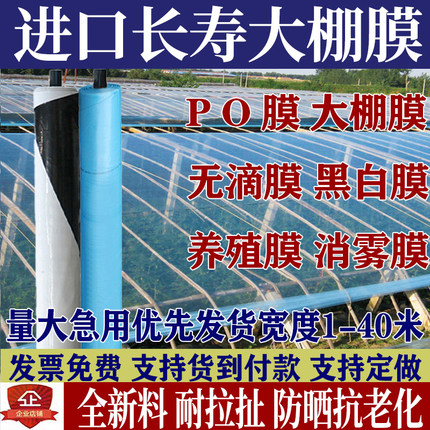 进口大棚膜蔬菜保温加厚无滴膜PO膜透明塑料薄膜抗老化养殖黑白膜
