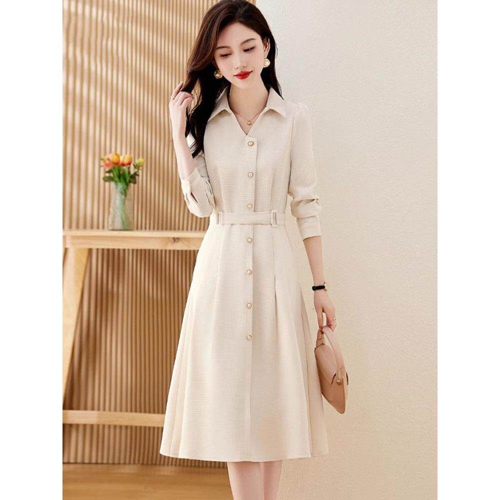 纪诗哲春季衬衫长袖连衣裙女2025新款高端小个子高级感显瘦裙子女