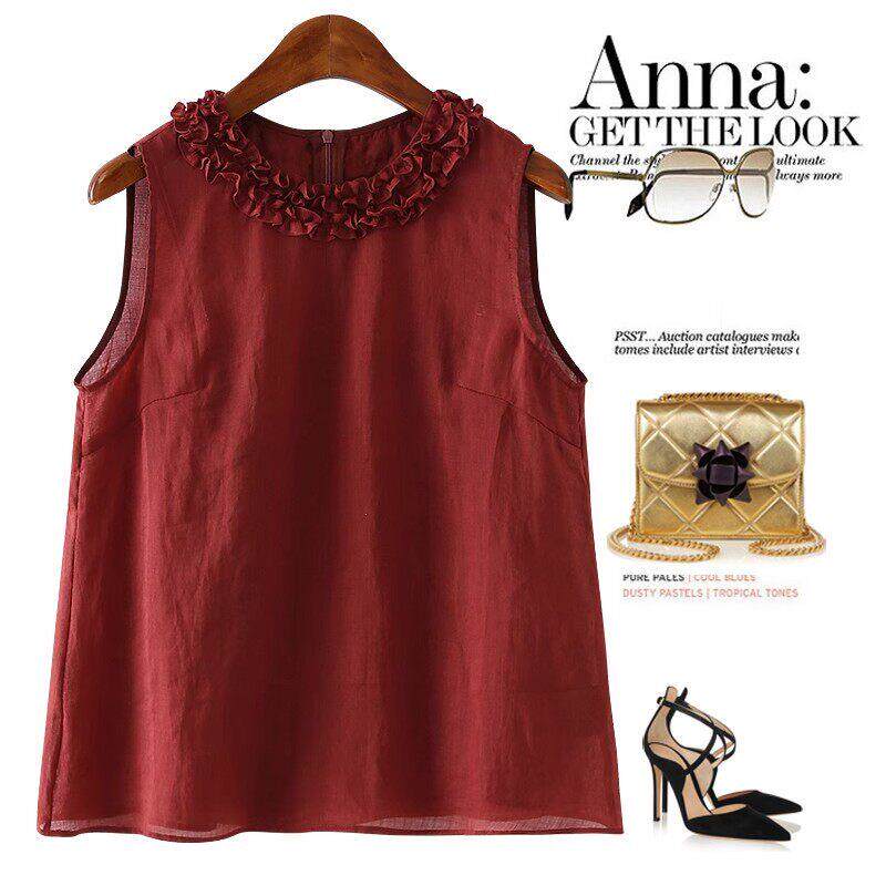 JOVKATTI法式优雅颜色太美25夏季新款百搭领钉花边无袖上衣背心女