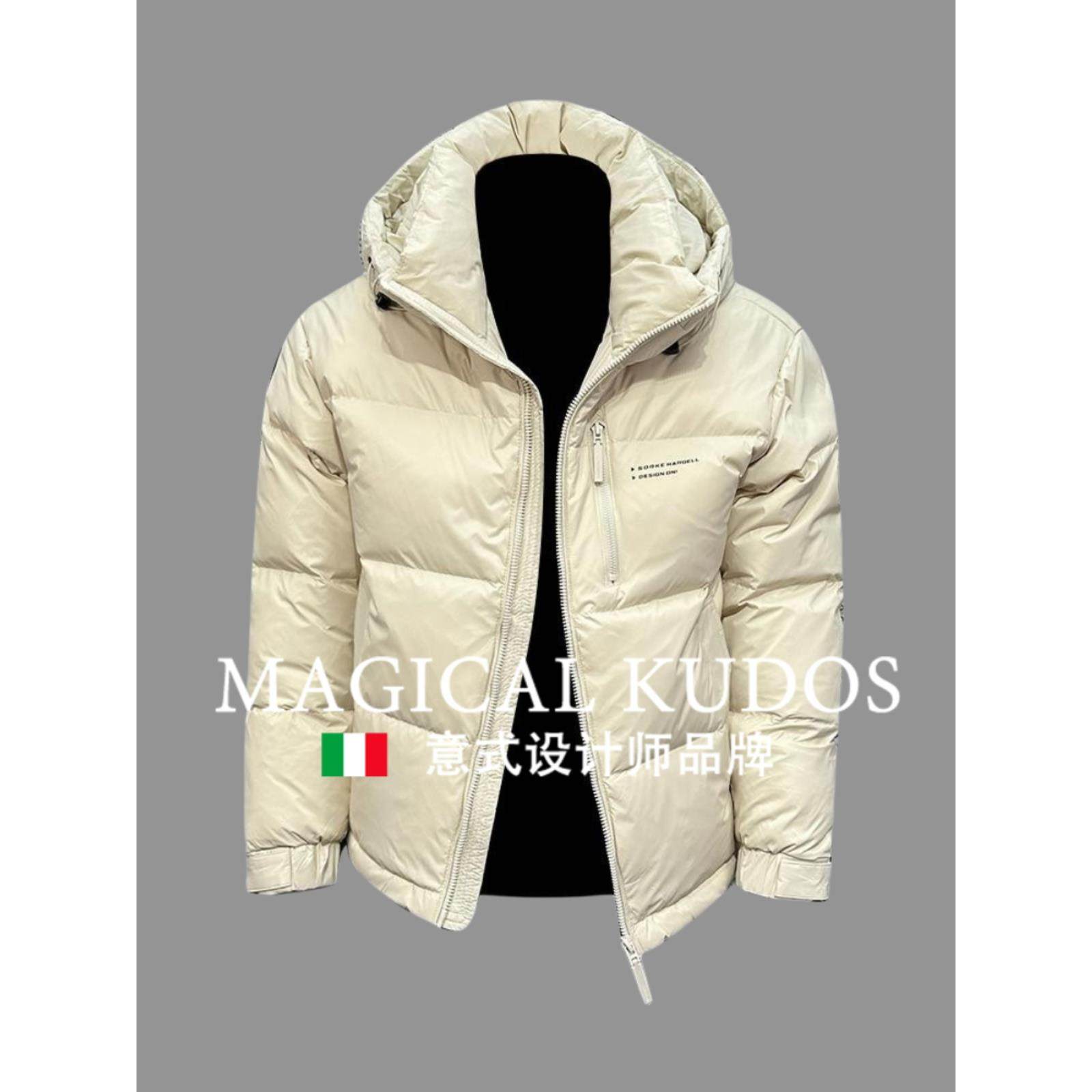 MAGICAL KUDOS字母米色连帽羽绒服轻薄短款冬季休闲时尚加厚外套
