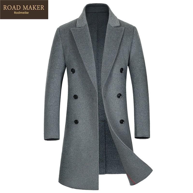 ROADMAKER新款双排扣过膝长款秋冬双面呢大衣加厚羊毛时尚外套男