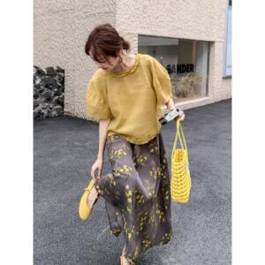 RIXO EXIT法式松弛感短袖上衣碎花半身裙两件套女气质显瘦套装裙