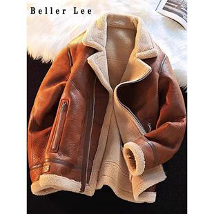 BellerLee 轻奢羊羔绒外套男冬季加绒加厚皮毛一体羊羔毛皮衣夹克