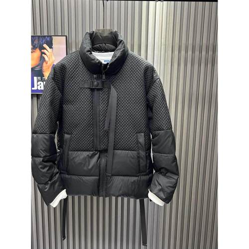 BellerLee 冬季欧洲站拼接设计羽绒服简约立领外套白鸭绒刺绣潮