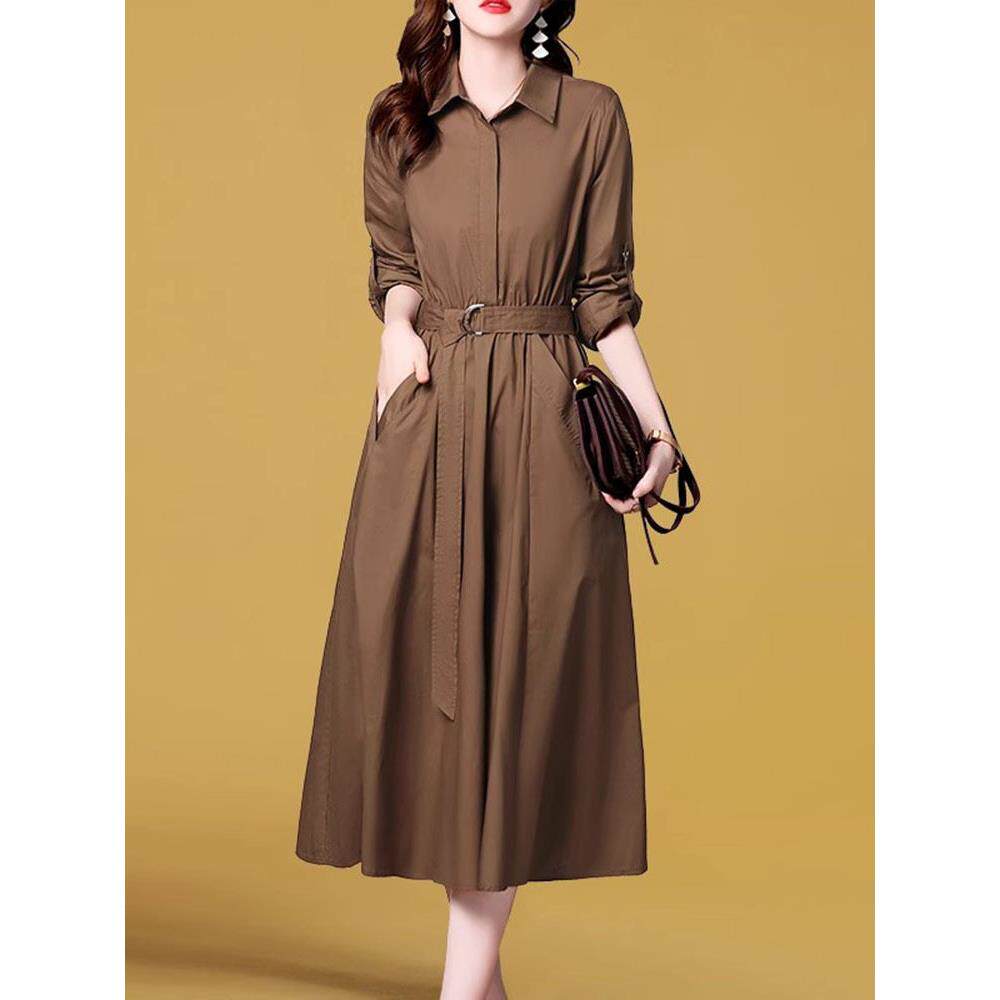 纪诗哲春季衬衫长袖连衣裙女2025新款小个子轻奢气质高端修身显瘦