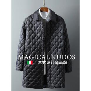 MAGICAL KUDOS冬季中长款羽绒服男白鸭绒轻薄菱形格保暖宽松外套