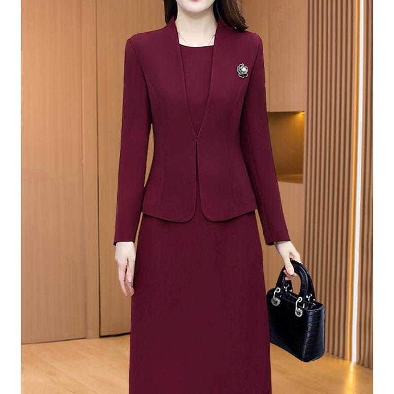 Capacity Kiss 红色法式轻晚礼服小西装套装女喜婆婆婚宴装连衣裙
