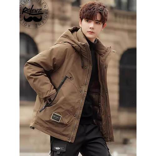 ROLENZ高端品牌冬季加厚男休闲连帽潮牌冲锋衣派克工装羽绒服外套