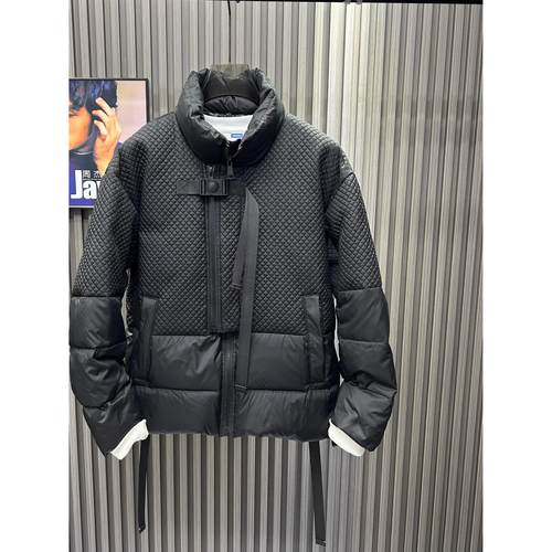 BellerLee 冬季欧洲站拼接设计羽绒服简约立领外套白鸭绒刺绣潮