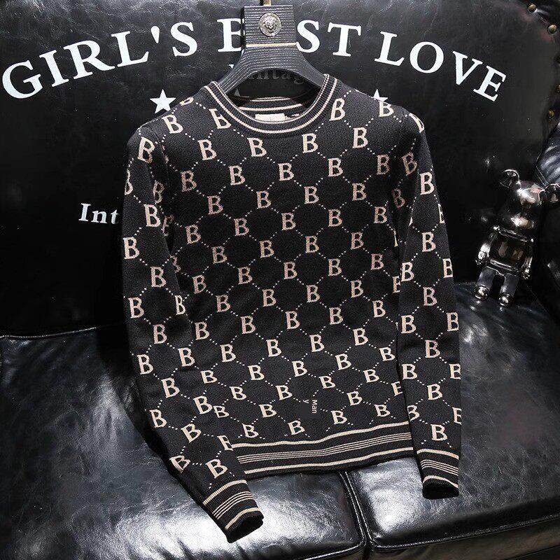 男装秋冬潮流正品韩版时尚字母提花长袖2025百搭保暖加厚毛衣男款