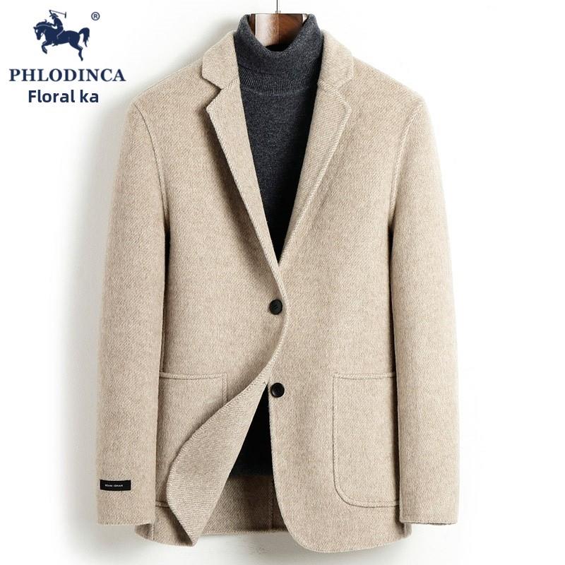 PHLODINCA 秋冬季羊毛双面呢西装男加厚保暖羽绒内胆呢子西服外套