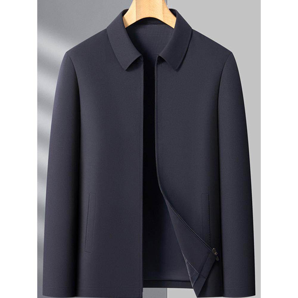 纪诗哲高档桑蚕丝春秋季中年男士夹克2025新款翻领爸爸装行政外套