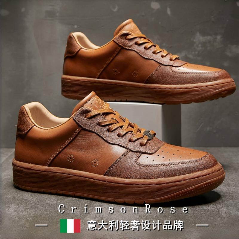 CR轻奢意大利定制秋冬透气高端防滑真皮男士休闲板鞋皮鞋潮欧洲