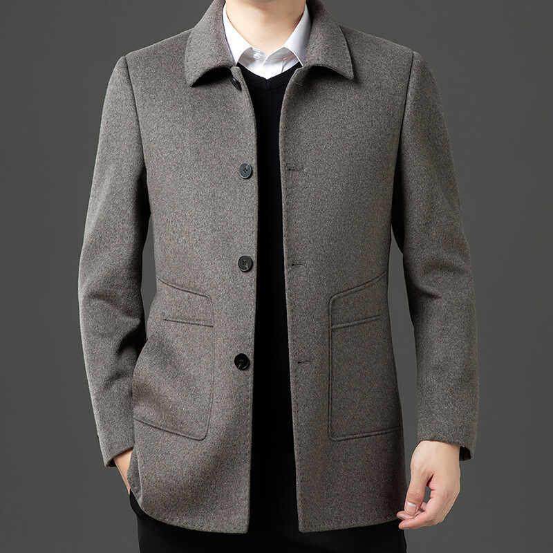 25新款鄂尔多斯市产羊绒大衣男中长款秋冬高端翻领中老年呢子外套