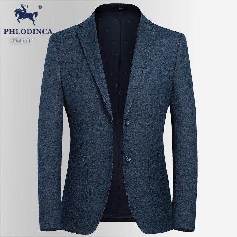 PHLODINCA 秋冬羊毛西装外套男中年商务休闲修身加厚毛呢西服上衣