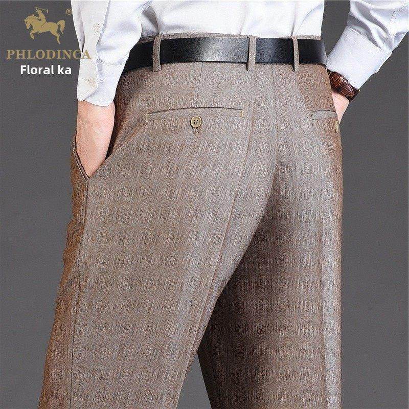 PHLODINCA 秋冬中老年爸爸休闲西裤男直筒宽松垂感厚款免烫西装裤