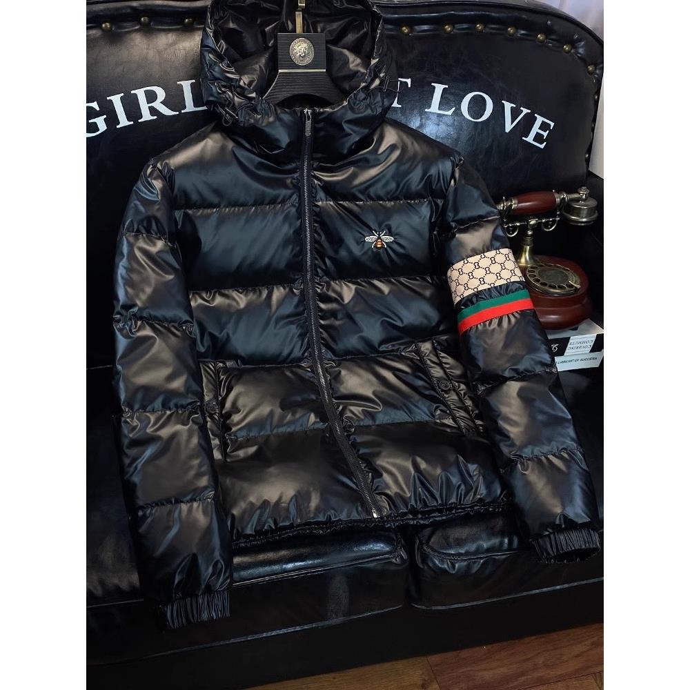 BellerLee 轻奢欧货小蜜蜂刺绣连帽羽绒服男冬季高端潮牌痞帅外套