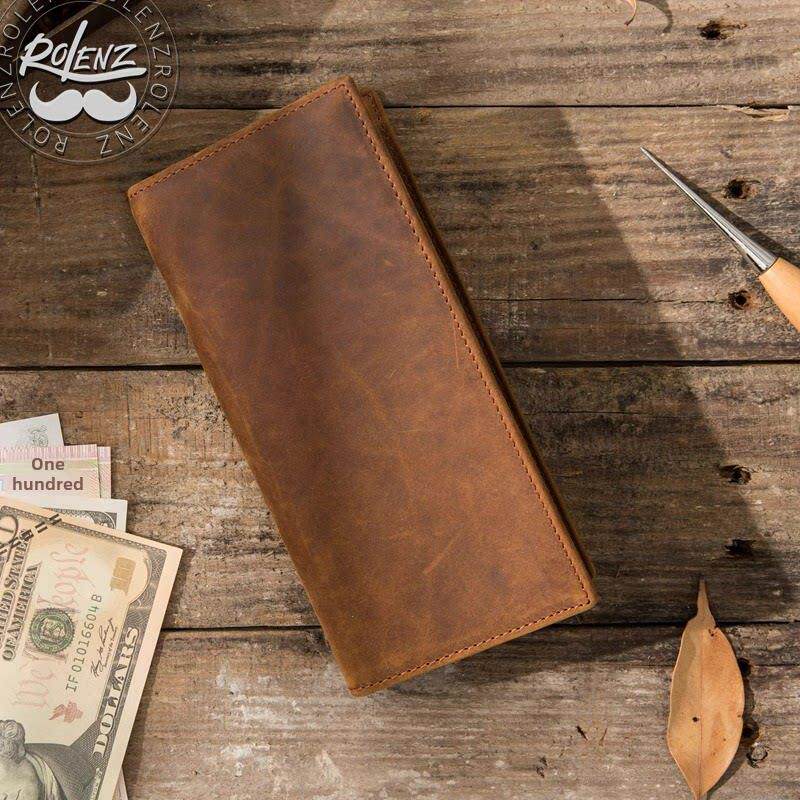 Rolenz高端品牌设计师手工覆古长钱包男士手机真皮钱包