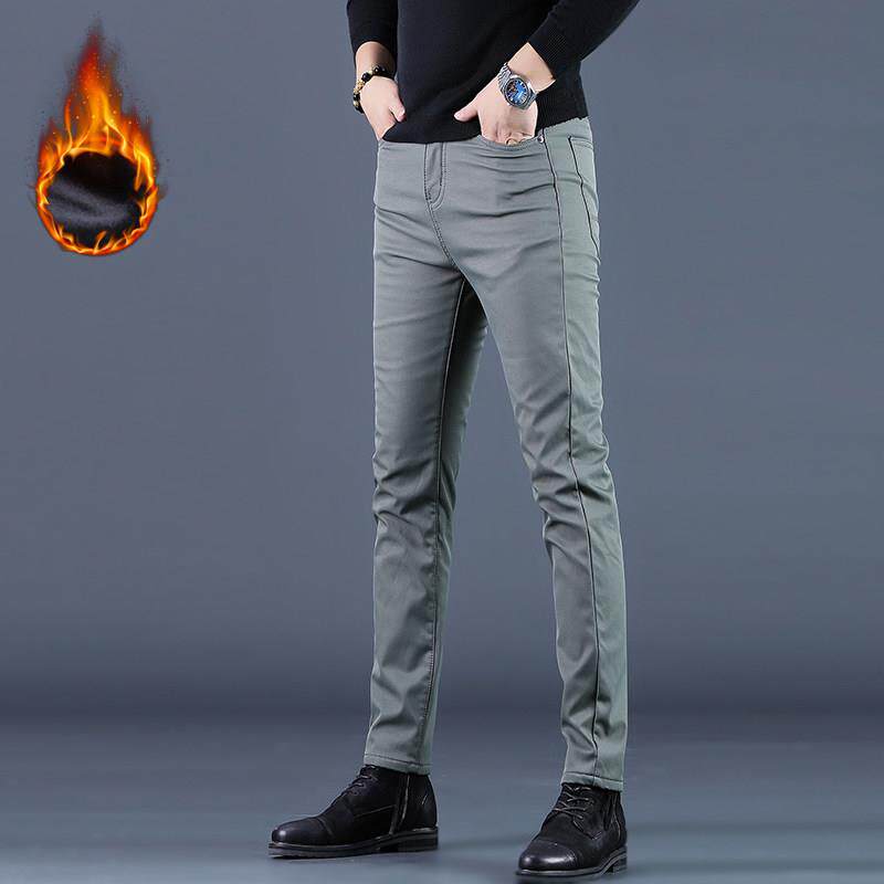 直筒长裤轻奢简约纯色加绒休闲西裤抗皱免烫商务绅士男士秋冬裤子