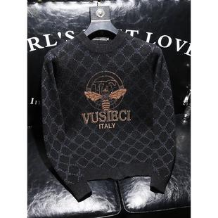 黑色潮流男士 针织衫 高级感商务日常穿搭长袖 修身 秋冬毛衣 男韩版