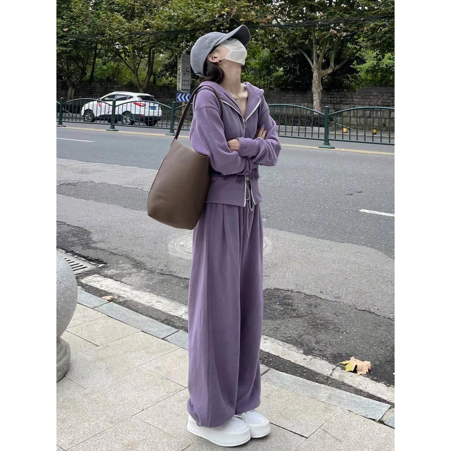 SUPDORX盐系休闲运动服套装女秋宽松显瘦连帽卫衣时尚两件套