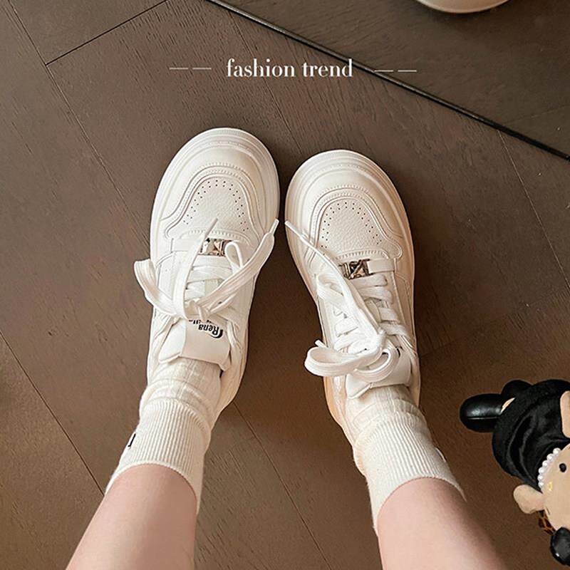 头层软羊皮~厚底小白鞋女2026年春季新款真皮秀气增高白色休闲鞋