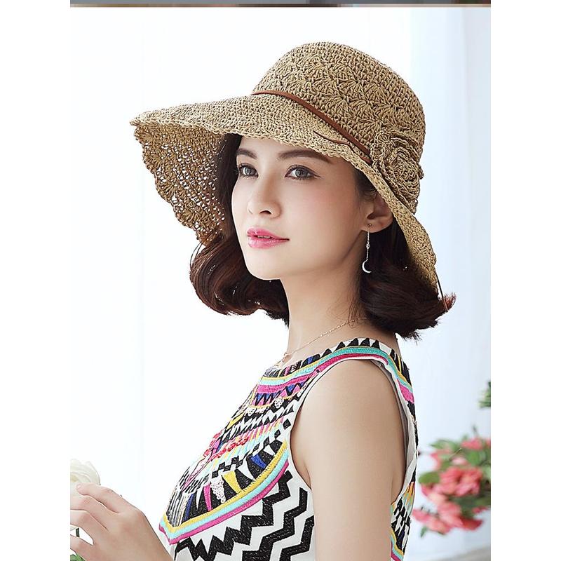 布塔草帽女夏天沙滩防晒大檐遮脸户外太阳帽可折叠百搭遮阳帽
