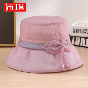 布塔2024女款真丝遮阳帽防晒防紫外线蝴蝶结太阳帽时髦洋气夏凉帽