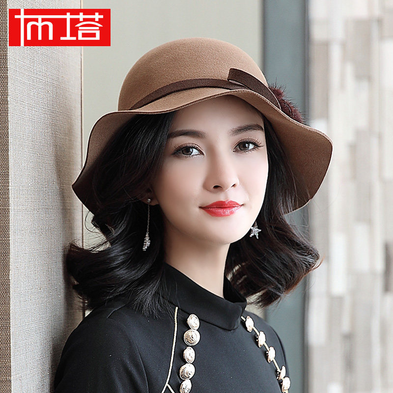 帽子女秋冬季羊毛礼帽英伦名媛复古优雅大帽檐时尚女士呢子毛呢帽