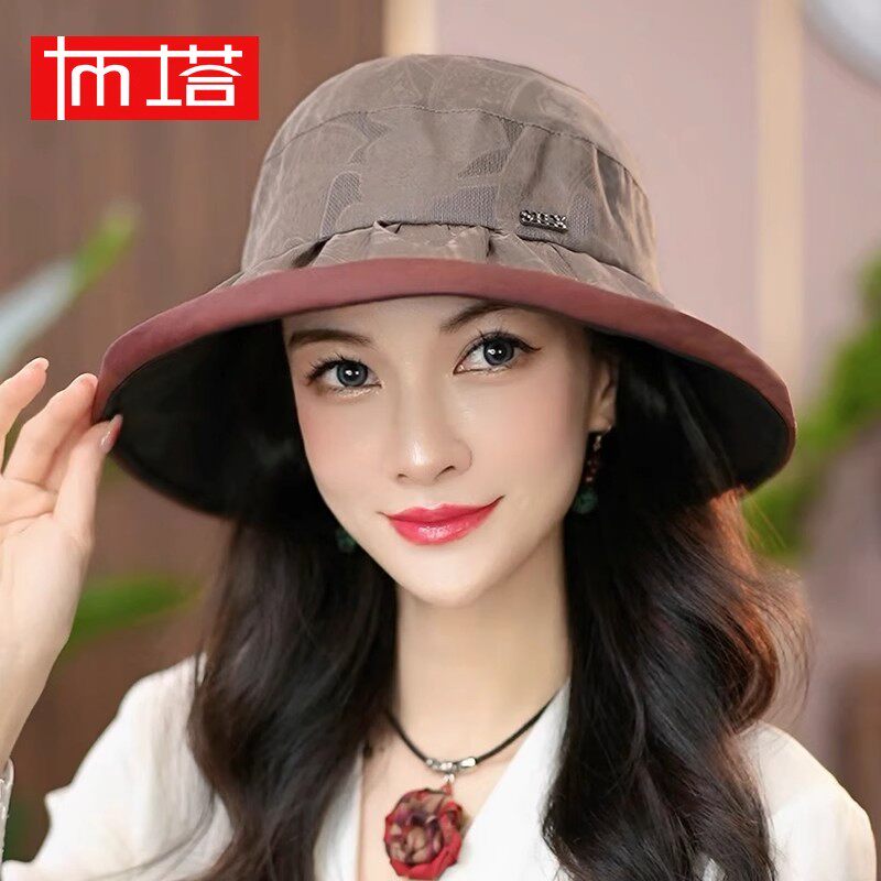布塔夏季香云纱帽子女花萝太阳帽中老年渔夫帽防晒防紫外线遮阳帽