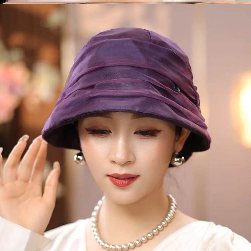 布塔2024夏日桑蚕丝沙滩防晒遮阳帽子女防紫外线渔夫帽真丝太阳帽