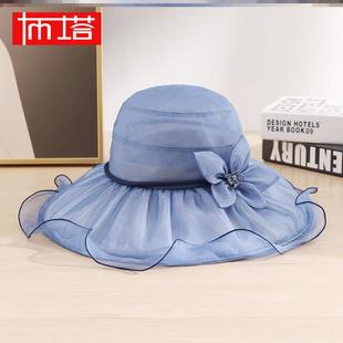 布塔新款帽子真丝遮阳帽夏季防晒防紫外线桑蚕丝太阳帽妈妈夏凉帽