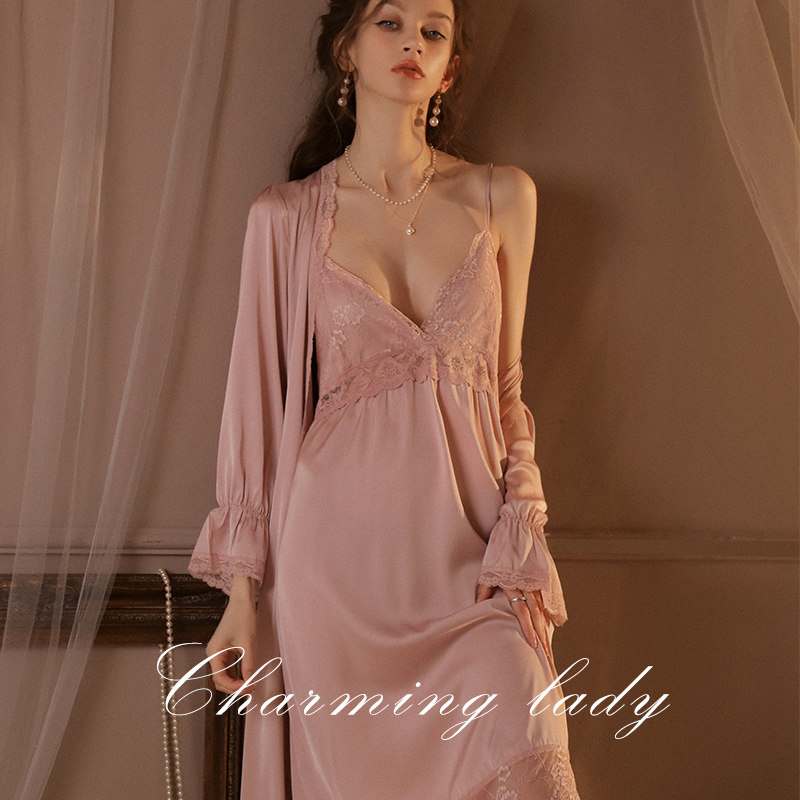 结婚晨袍女新娘婚礼睡袍女冰丝睡衣女红色伴娘睡裙吊带两件套性感