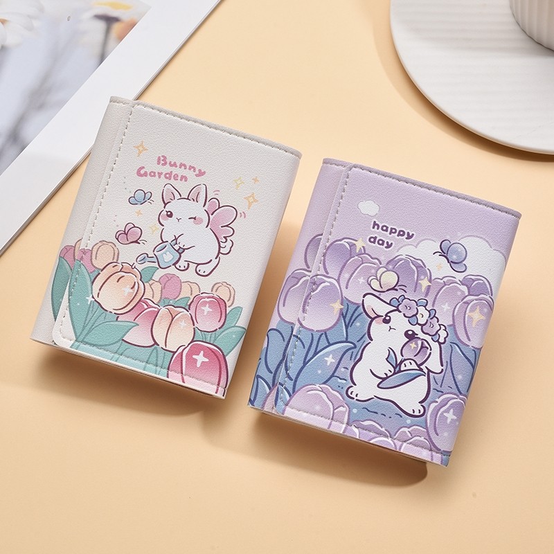 三折钱包女小众个性高级感可爱卡通小零钱包学生短款折叠皮夹卡包