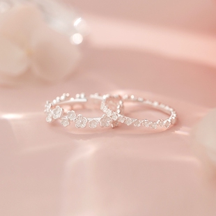 S999足银大小花朵戒指韩系甜美立体森系高级轻奢百搭手饰