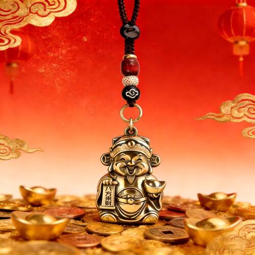 【八方来财】真黄铜财神爷挂件钥匙扣 越磨越亮