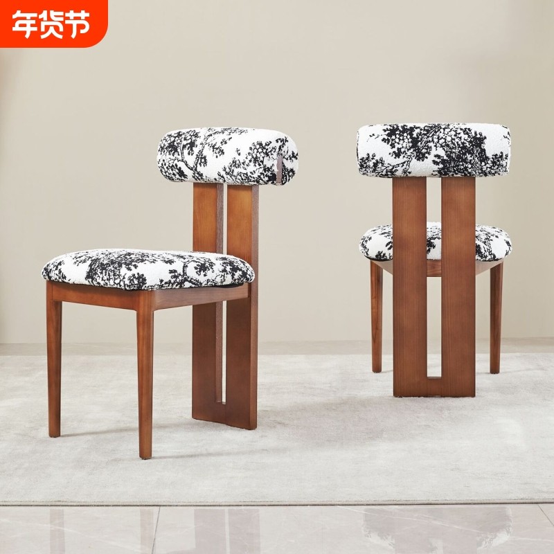中古风实木餐椅绒布家用靠背椅设计师款中式椅子化妆椅凳旋转舒适,住宅家具,梳妆凳,淘宝优惠券,粉丝福利购,淘宝优惠卷