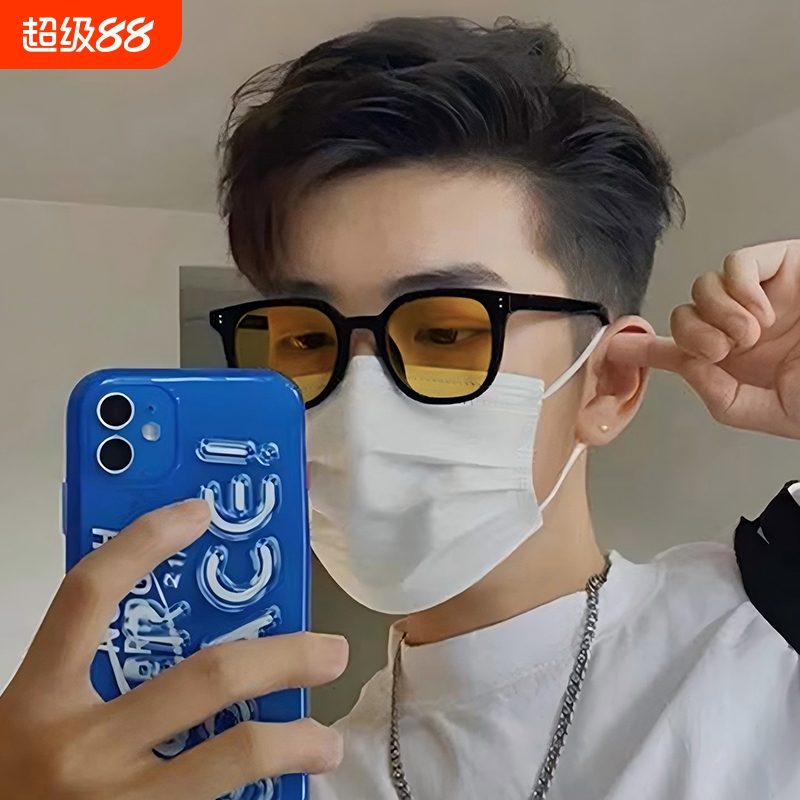 开车黑框茶色墨镜男款复古防晒橘黄色眼镜女变色近视太阳镜潮偏光