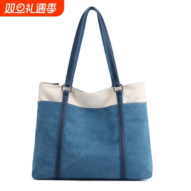 单肩手提包春季新款日韩版休闲女士潮流布艺纯色女包百搭帆布女包