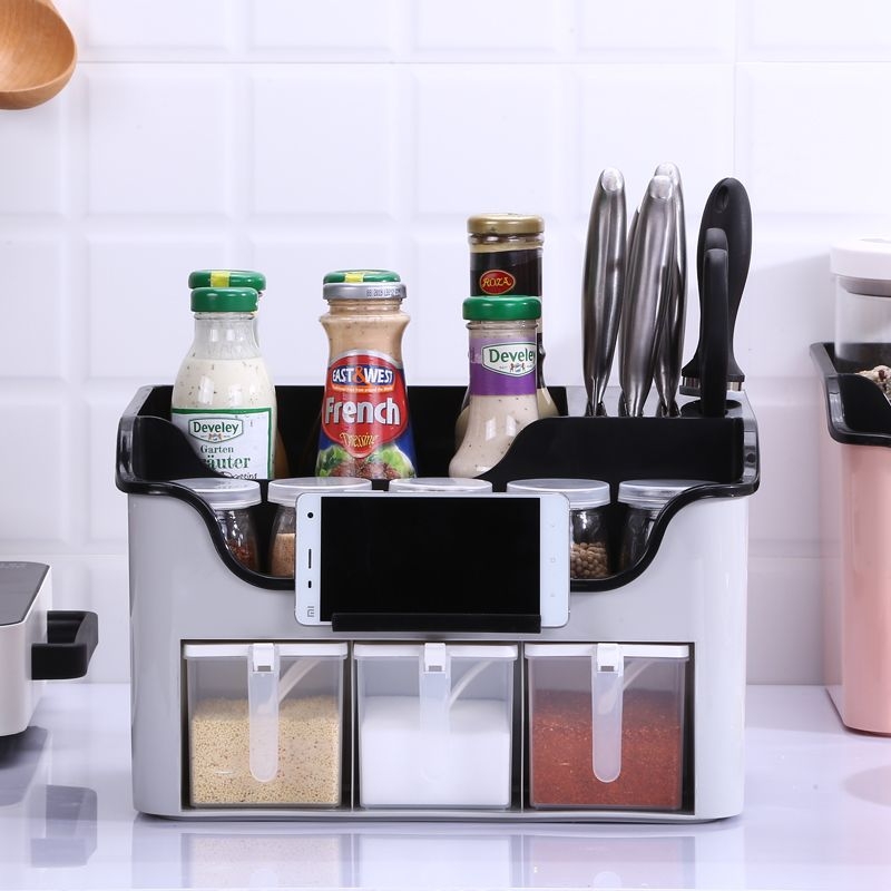 调料盒组合套装厨房多功能调料瓶塑料家用收纳盒置物架水槽刀架