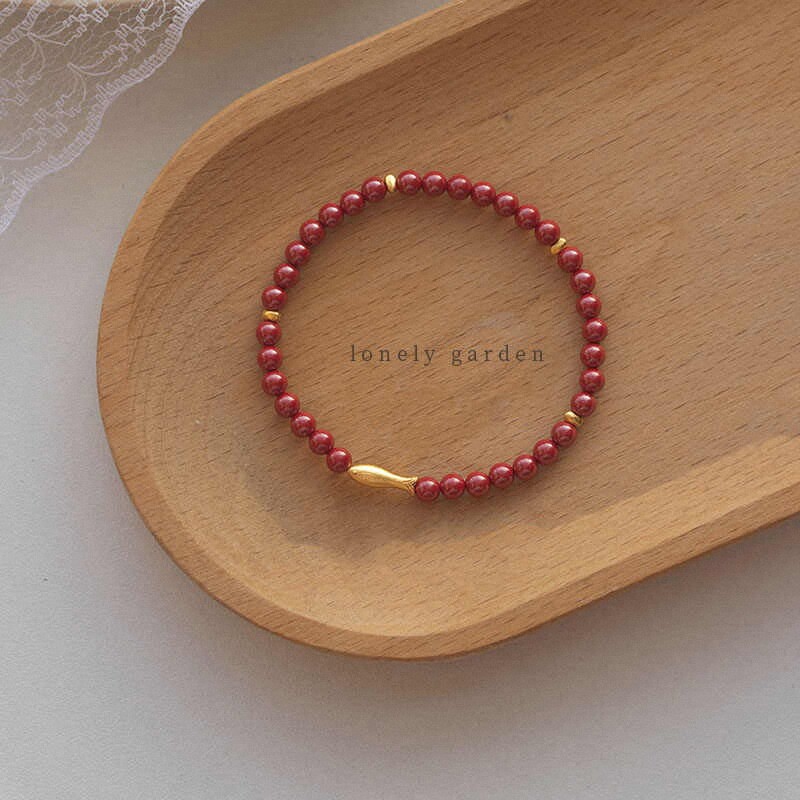 朱砂紫金砂串珠锦鲤小鱼手链女复古年年有余转运珠金鱼手串紫砂