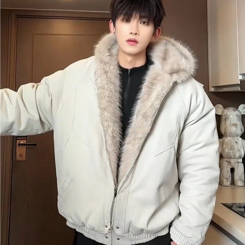 户外美式毛领羽绒服男冬季新款加厚保暖座山雕工装棉服外黑色灰色