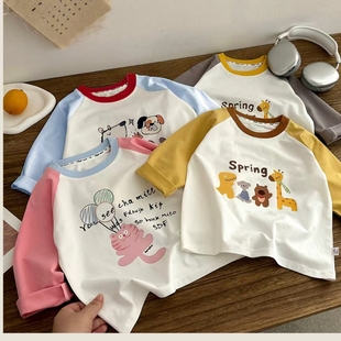 2025新款 单件女宝a类纯棉衣服卡通 儿童t恤纯棉棉男童上衣长袖
