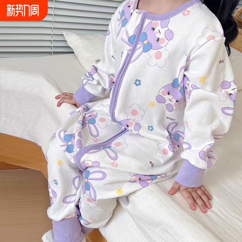 儿童长袖2026春秋款德绒连体衣拉链宝宝保暖睡袋连体家居服睡衣
