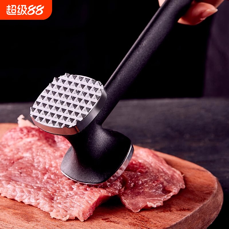 锌合金打肉锤牛排锤肉绒松嫩肉碎肉锤长柄方头双面松肉锤敲打牛肉图片