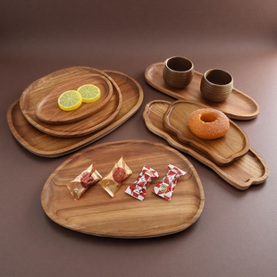 胡桃木色托盘日式早餐咖啡实木托盘干泡台小型茶盘木质茶具木椭盘